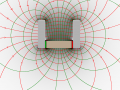 Magnetfeld Darstellung Praktikum Lösung Stabmagnet mit Weicheisen sw Linien Flächen.png